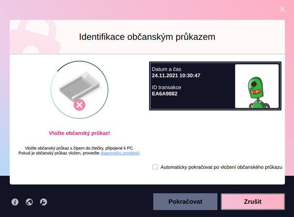 Identifikace – Vložte občanský průkaz