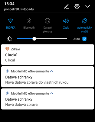 Zobrazení seznamu notifikací na telefonu