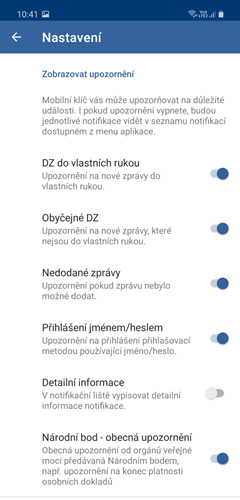 Nastavení zasílání notifikací v aplikaci Mobilní klíč