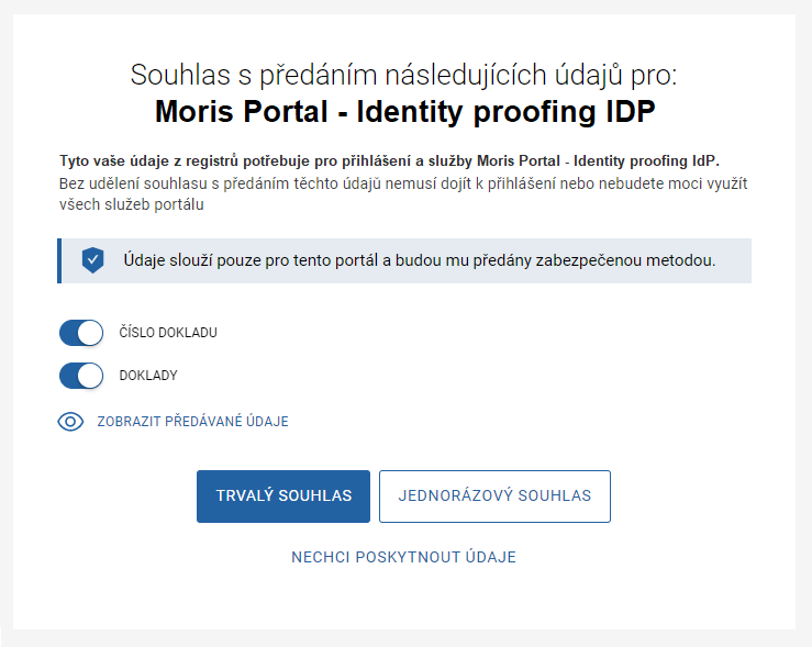 Udělení souhlasu s poskytnutím údajů pro ověření totožnosti žadatele